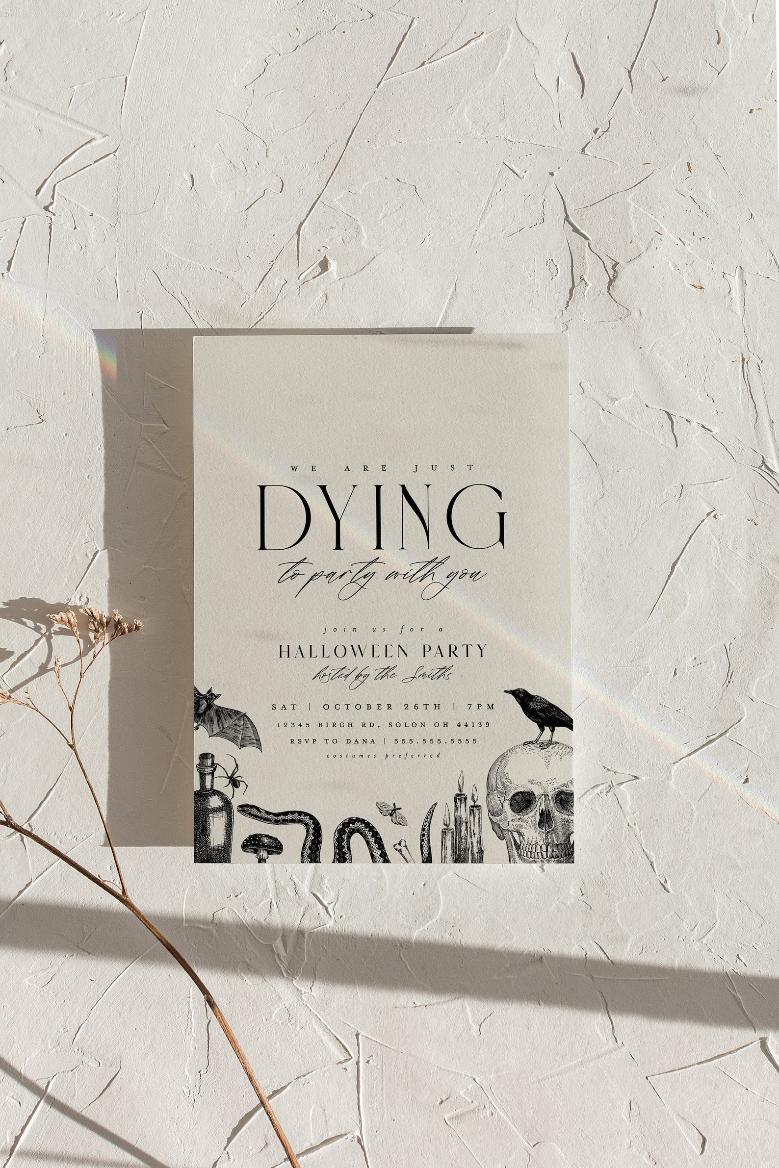 Vintage Halloween Party Invitation Template: Editable Skull Invite (Digital Download)