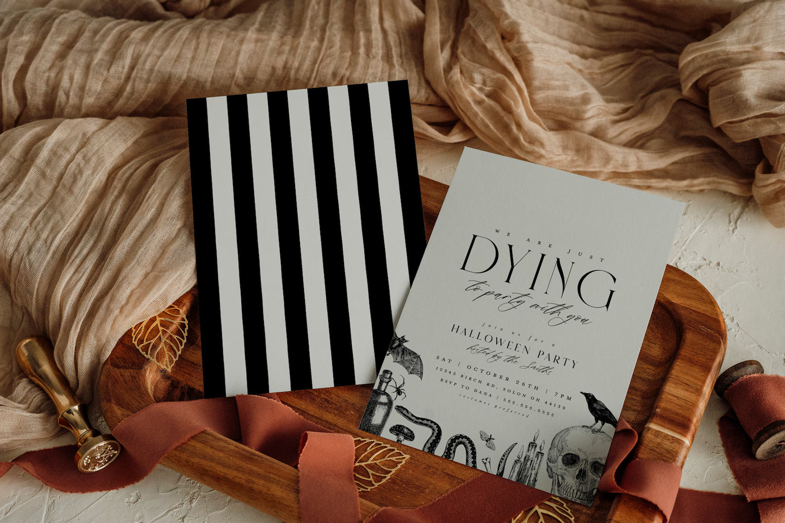 Vintage Halloween Party Invitation Template: Editable Skull Invite (Digital Download)