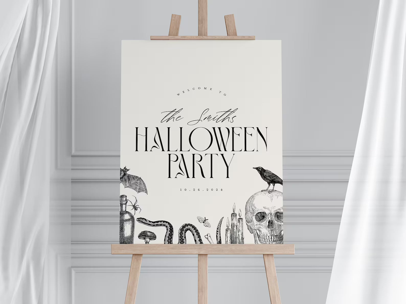 Vintage Halloween Party Invitation Template: Editable Skull Invite (Digital Download)