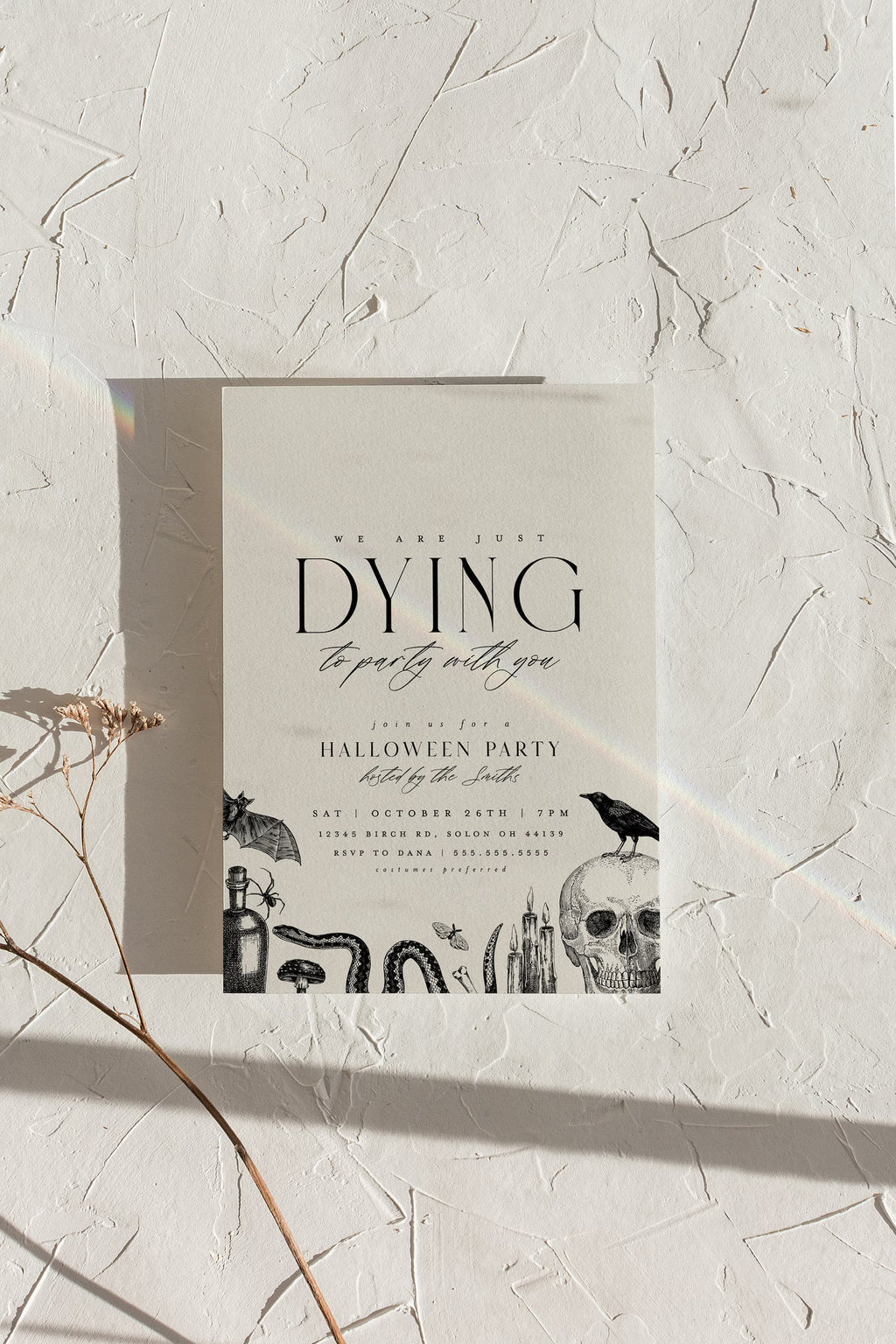 Vintage Halloween Party Invitation Template: Editable Skull Invite (Digital Download)